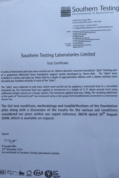 Southern Testing Laboratories Limited Test Certificate